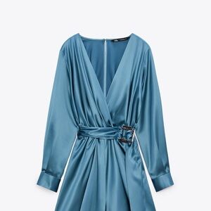 Zara Blue Satin Wrap Dress